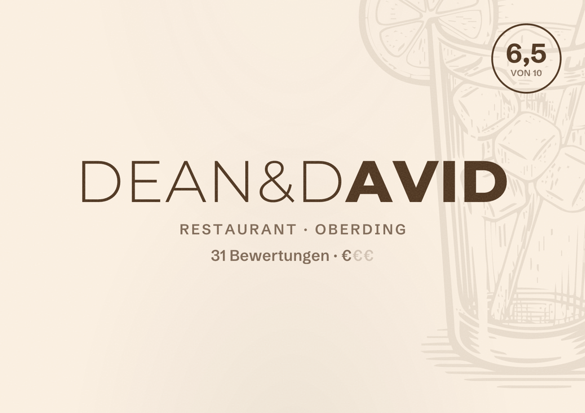 Illustriertes Poster von dean&david, Restaurant in Oberding: Bewertung 6,5 von 10 aus 31 Bewertungen, Preisniveau €