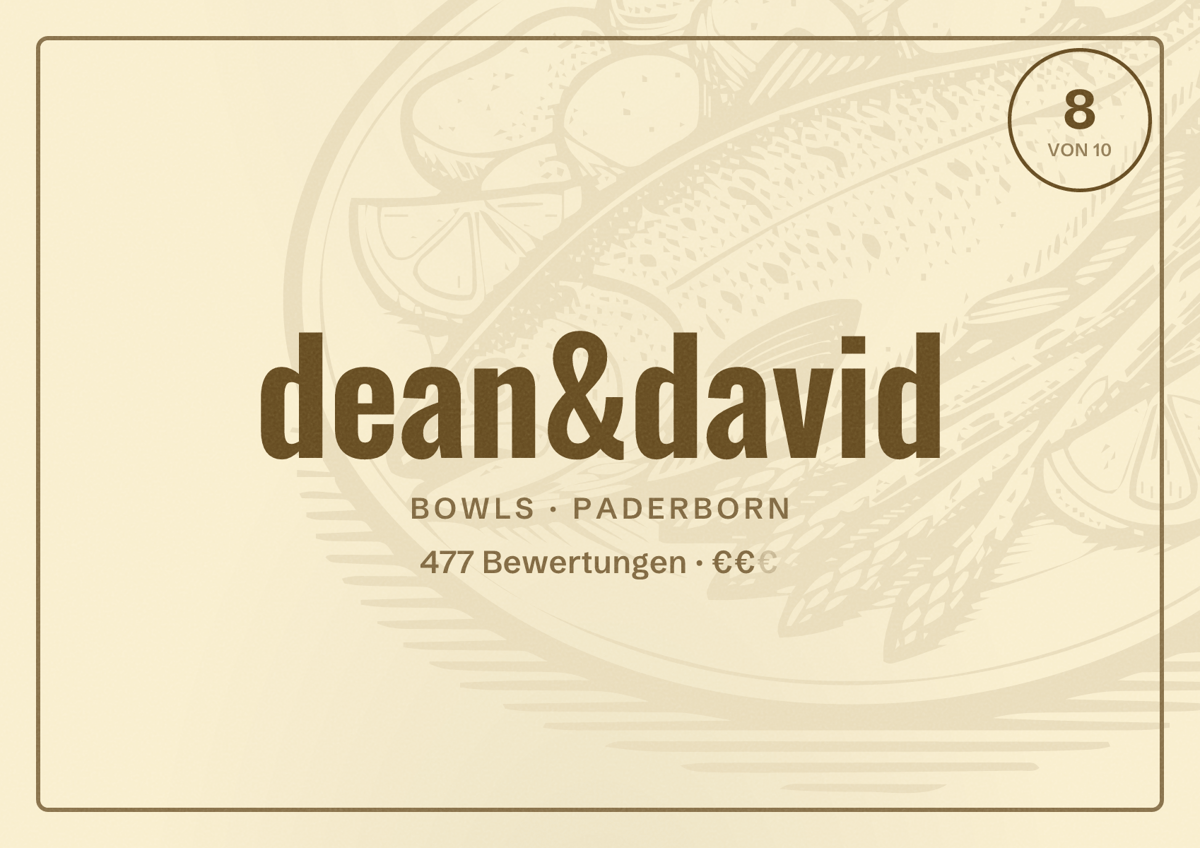 Illustriertes Poster von dean&david, Bowls in Paderborn: Bewertung 8,0 von 10 aus 477 Bewertungen, Preisniveau €€