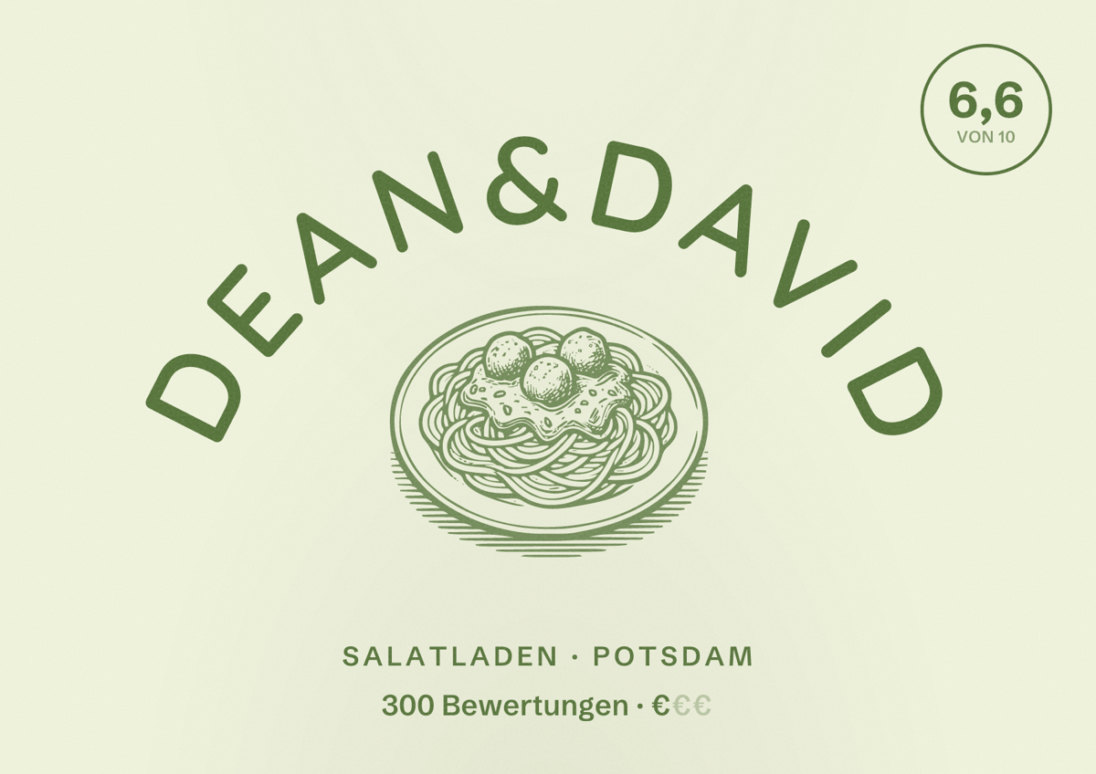 Illustriertes Poster von dean&david, Salatladen in Potsdam: Bewertung 6,6 von 10 aus 300 Bewertungen, Preisniveau €