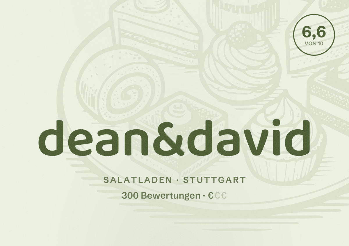 Illustriertes Poster von dean&david, Salatladen in Stuttgart: Bewertung 6,6 von 10 aus 300 Bewertungen, Preisniveau €
