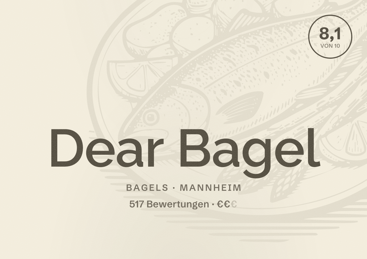 Illustriertes Poster von Dear Bagel, Bagels in Mannheim: Bewertung 8,1 von 10 aus 517 Bewertungen, Preisniveau €€