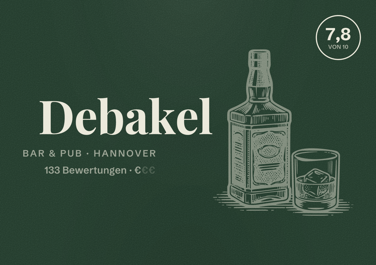 Illustriertes Poster von Debakel, Bar & Pub in Hannover: Bewertung 7,8 von 10 aus 133 Bewertungen, Preisniveau €