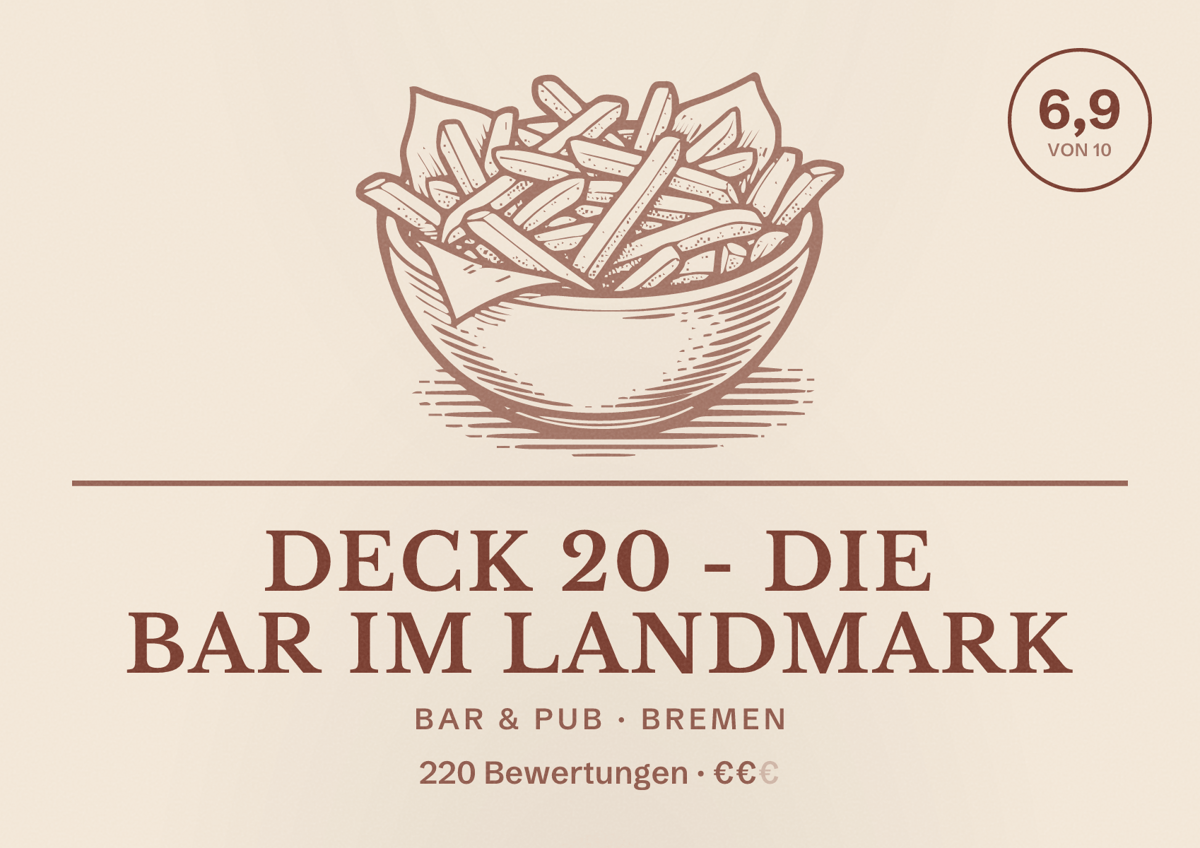 Illustriertes Poster von DECK 20 - DIE BAR IM LANDMARK, Bar & Pub in Bremen: Bewertung 6,9 von 10 aus 220 Bewertungen, Preisniveau €€