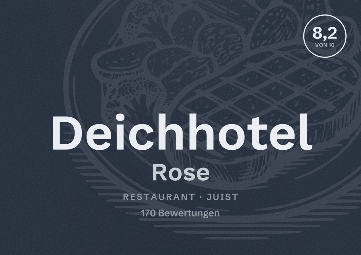 Illustriertes Poster von Deichhotel Rose, Restaurant in Juist: Bewertung 8,2 von 10 aus 170 Bewertungen