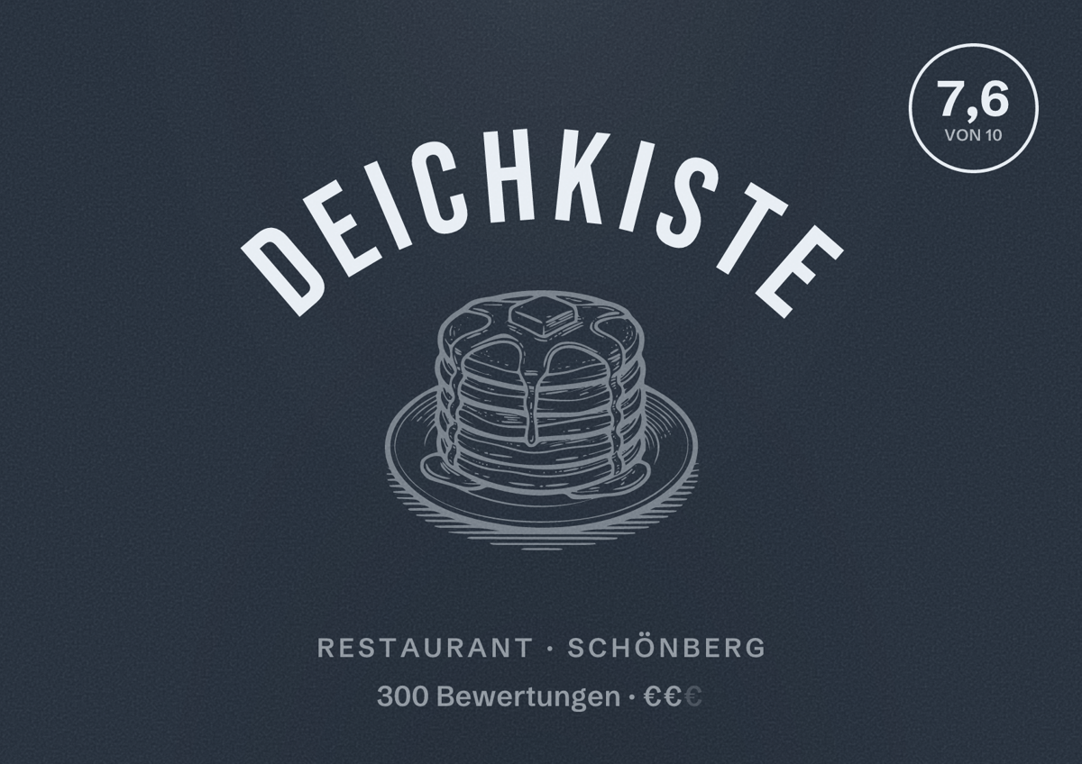 Illustriertes Poster von DEICHKISTE, Restaurant in Schönberg: Bewertung 7,6 von 10 aus 300 Bewertungen, Preisniveau €€