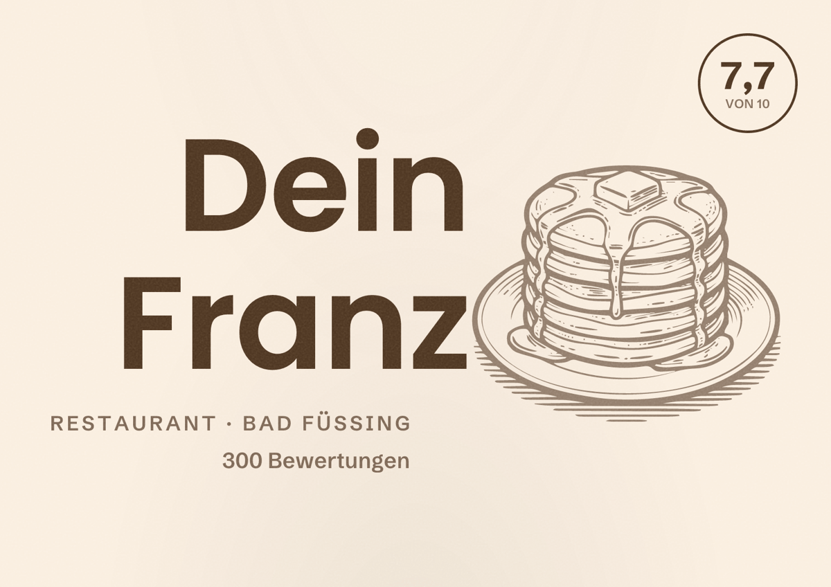 Illustriertes Poster von Dein Franz, Restaurant in Bad Füssing: Bewertung 7,7 von 10 aus 300 Bewertungen