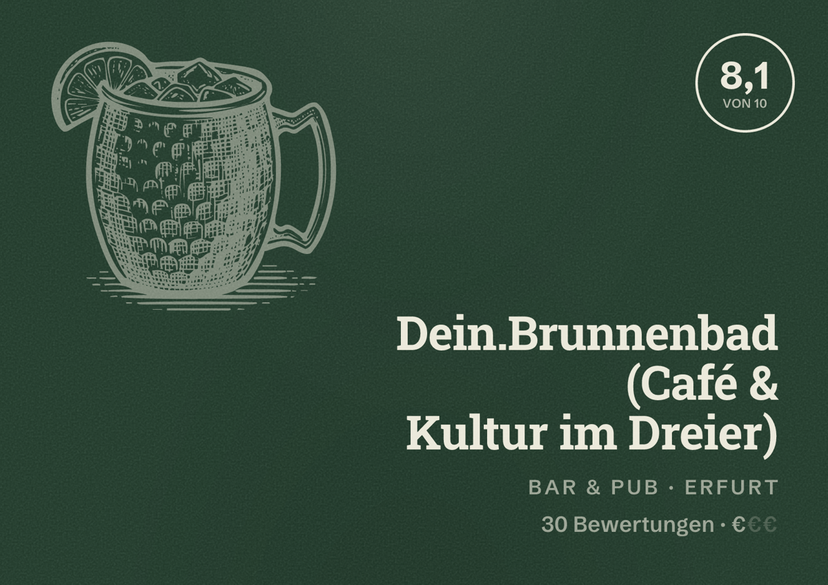 Illustriertes Poster von Dein.Brunnenbad (Café & Kultur im Dreier), Bar & Pub in Erfurt: Bewertung 8,1 von 10 aus 30 Bewertungen, Preisniveau €