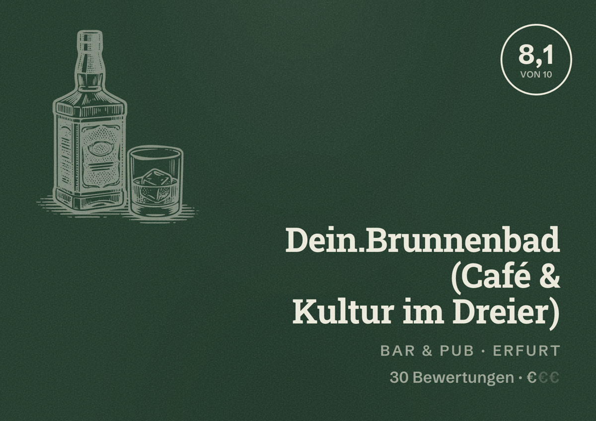 Illustriertes Poster von Dein.Brunnenbad (Café & Kultur im Dreier), Bar & Pub in Erfurt: Bewertung 8,1 von 10 aus 30 Bewertungen, Preisniveau €