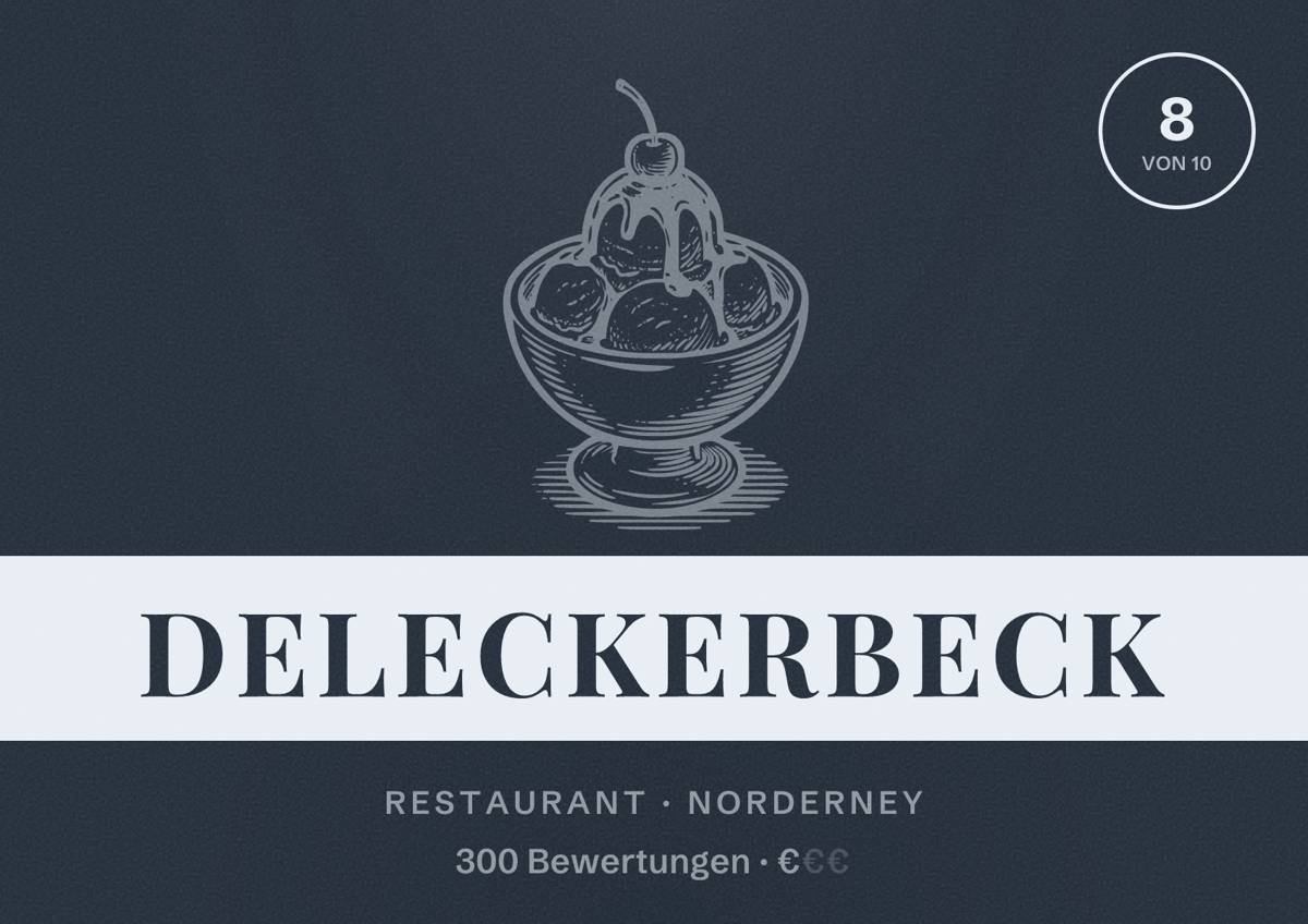 Illustriertes Poster von deLeckerbeck, Restaurant in Norderney: Bewertung 8 von 10 aus 300 Bewertungen, Preisniveau €