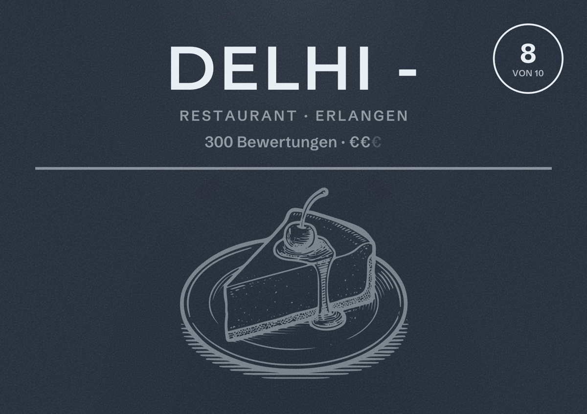 Illustriertes Poster von Delhi -, Restaurant in Erlangen: Bewertung 8 von 10 aus 300 Bewertungen, Preisniveau €€
