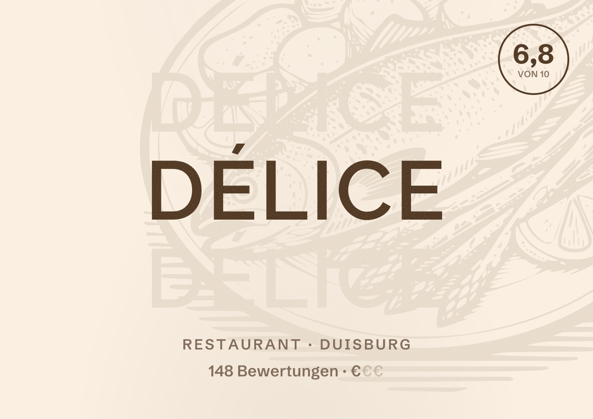 Illustriertes Poster von Délice, Restaurant in Duisburg: Gästebewertung 6,8 von 10 aus 148 Bewertungen