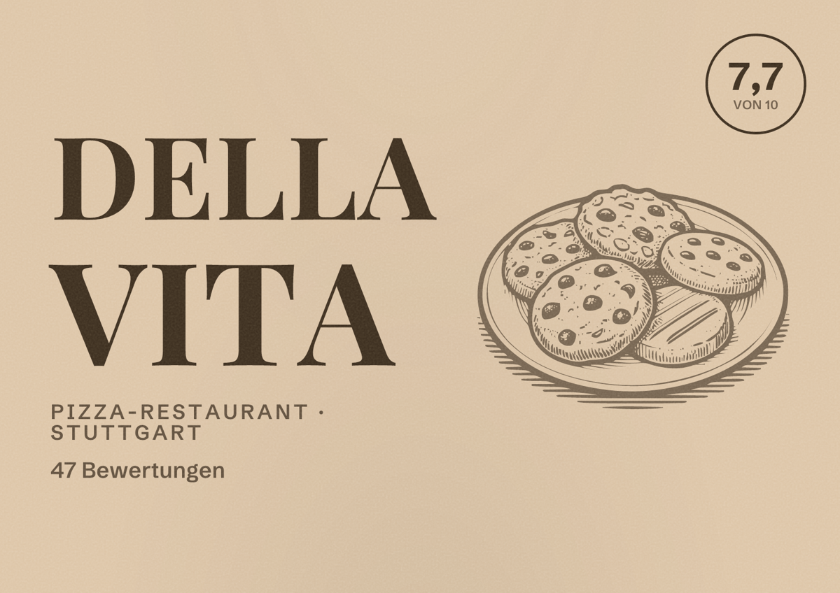 Illustriertes Poster von Della Vita, Pizza-Restaurant in Stuttgart: Bewertung 7,7 von 10 aus 47 Bewertungen
