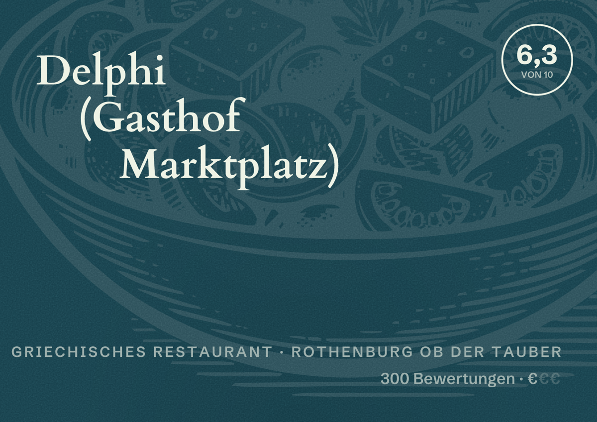 Illustriertes Poster von Delphi (Gasthof Marktplatz), Griechisches Restaurant in Rothenburg ob der Tauber: Bewertung 6,3 von 10 aus 300 Bewertungen, Preisniveau €