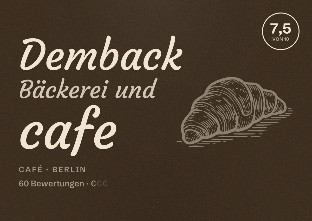Illustriertes Poster von Demback Bäckerei und cafe, Café in Berlin: Bewertung 7,5 von 10 aus 60 Bewertungen, Preisniveau €