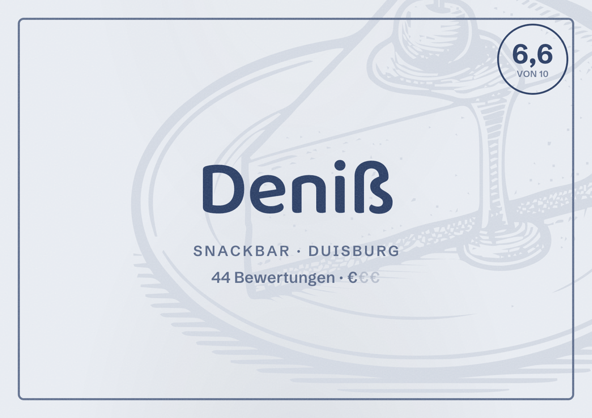 Illustriertes Poster von Deniß, Snackbar in Duisburg: Gästebewertung 6,6 von 10 aus 44 Bewertungen