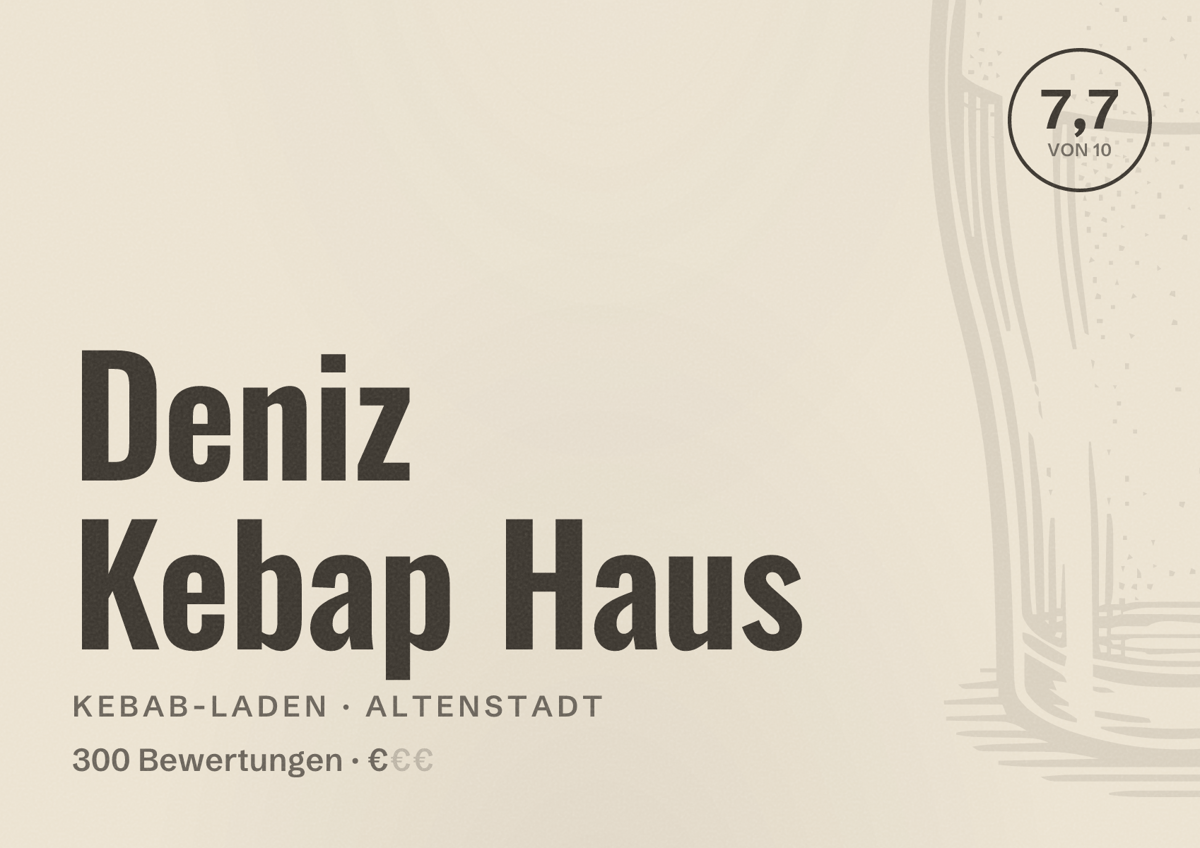 Illustriertes Poster von Deniz Kebap Haus, Kebab-Laden in Altenstadt: Bewertung 7,7 von 10 aus 300 Bewertungen, Preisniveau €
