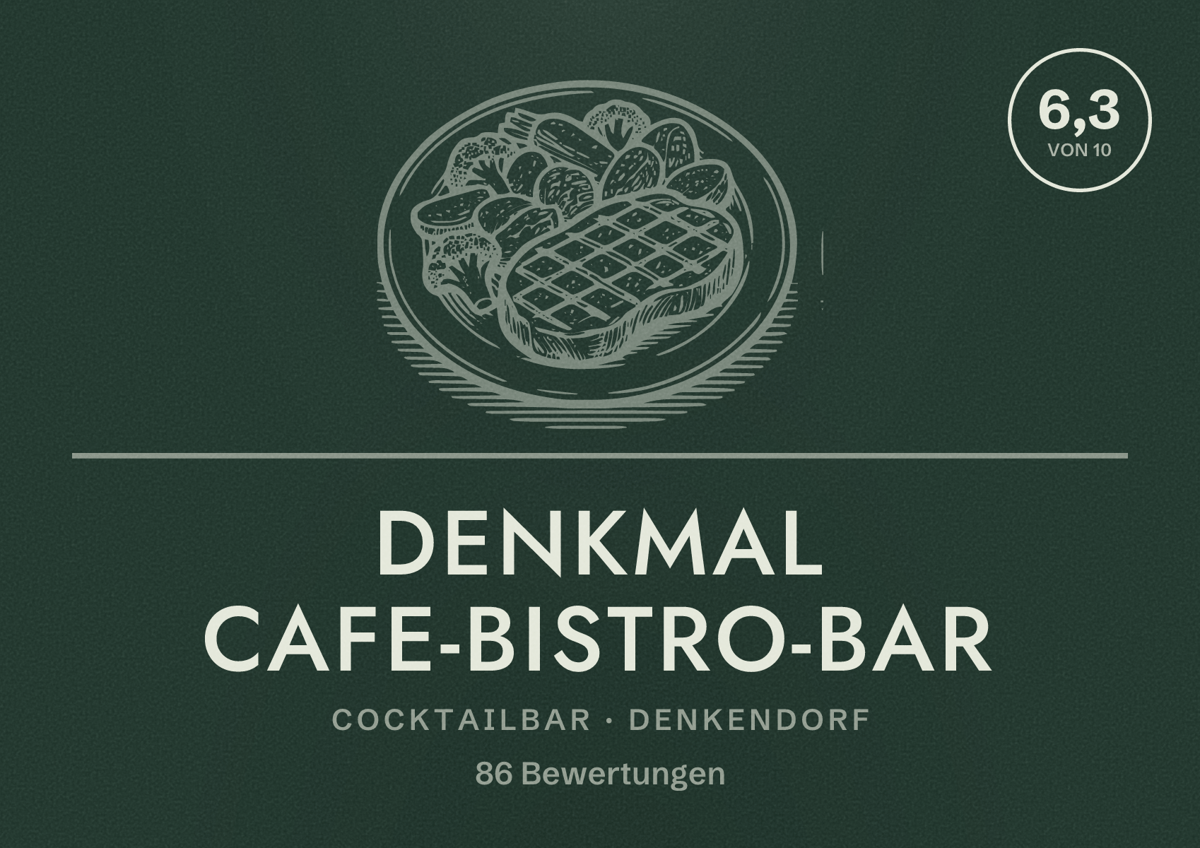 Illustriertes Poster von DenkMal Cafe-Bistro-Bar, Cocktailbar in Denkendorf: Bewertung 6,3 von 10 aus 86 Bewertungen