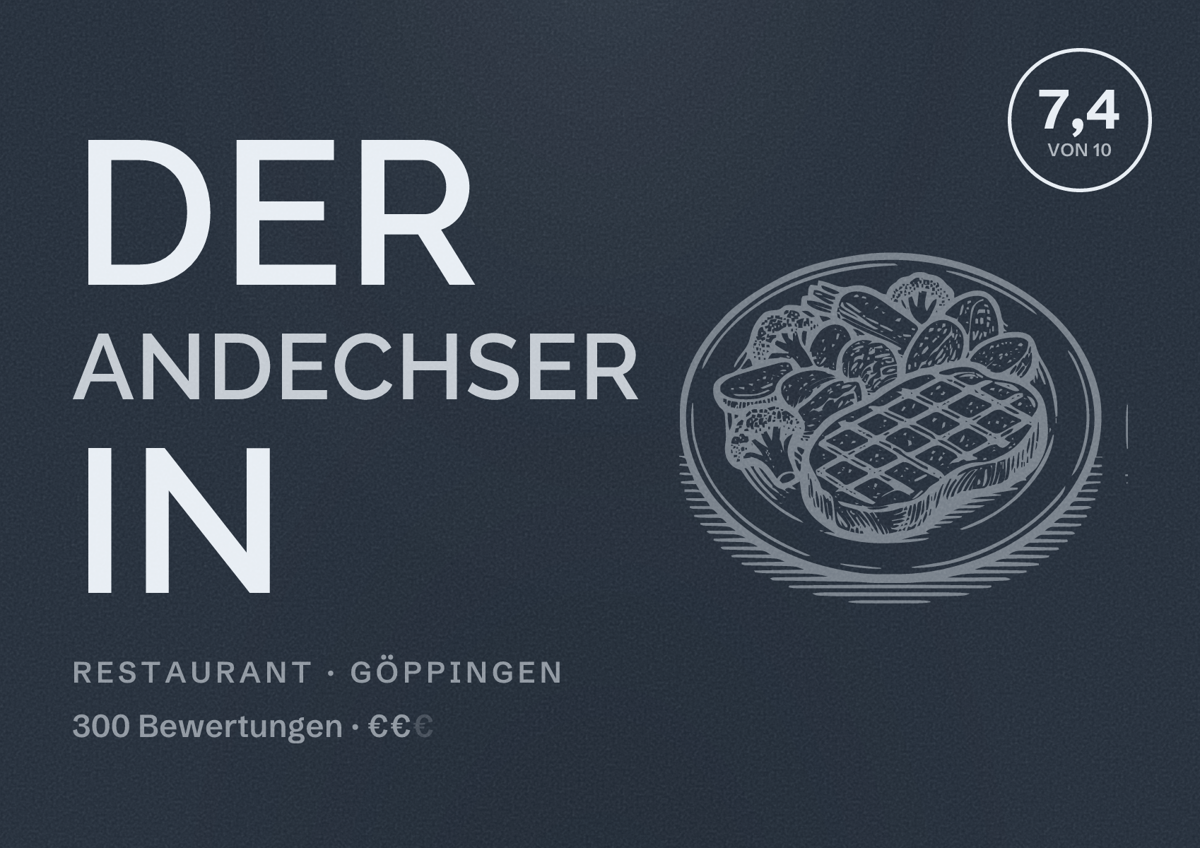 Illustriertes Poster von Der Andechser in, Restaurant in Göppingen: Bewertung 7,4 von 10 aus 300 Bewertungen, Preisniveau €€