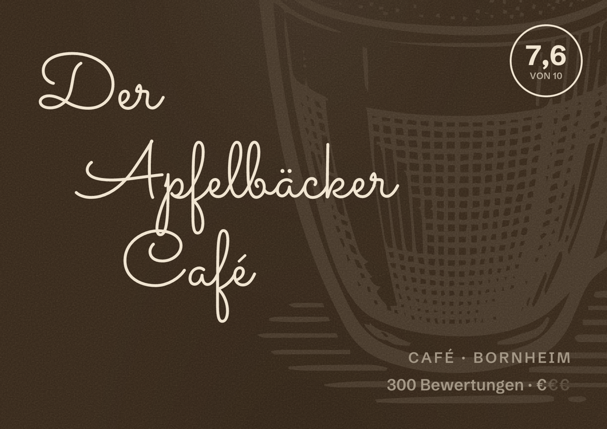 Illustriertes Poster von Der Apfelbäcker Café, Café in Bornheim: Bewertung 7,6 von 10 aus 300 Bewertungen, Preisniveau €