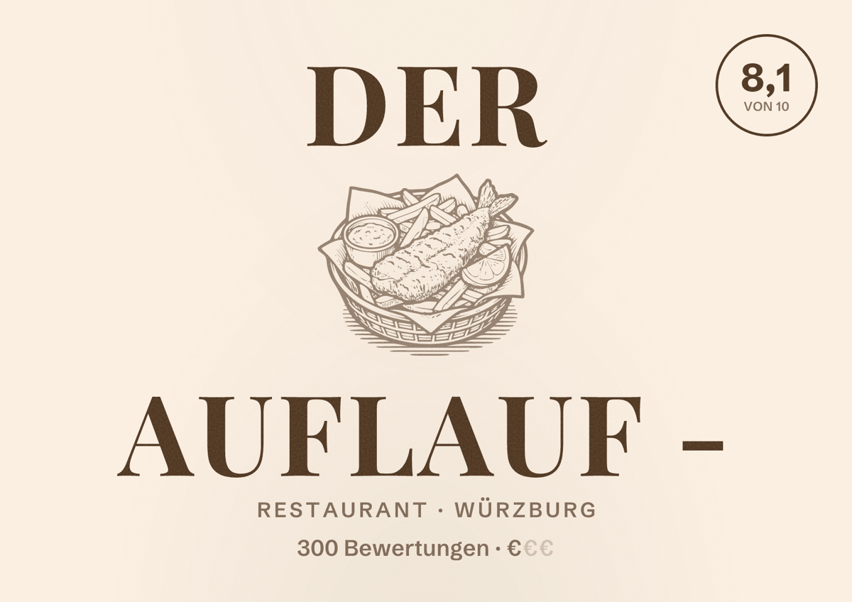 Illustriertes Poster von Der Auflauf -, Restaurant in Würzburg: Bewertung 8,1 von 10 aus 300 Bewertungen, Preisniveau €