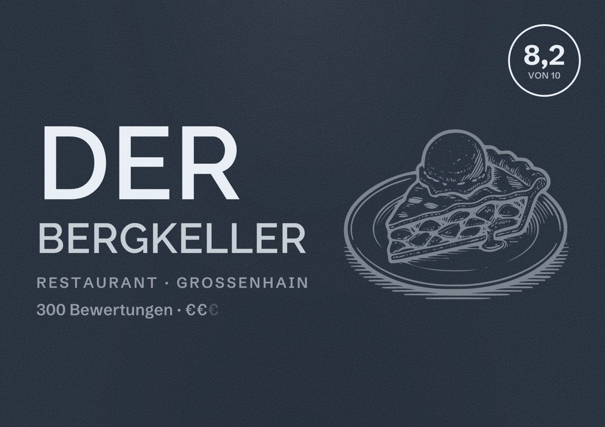 Illustriertes Poster von Der Bergkeller, Restaurant in Großenhain: Bewertung 8,2 von 10 aus 300 Bewertungen, Preisniveau €€