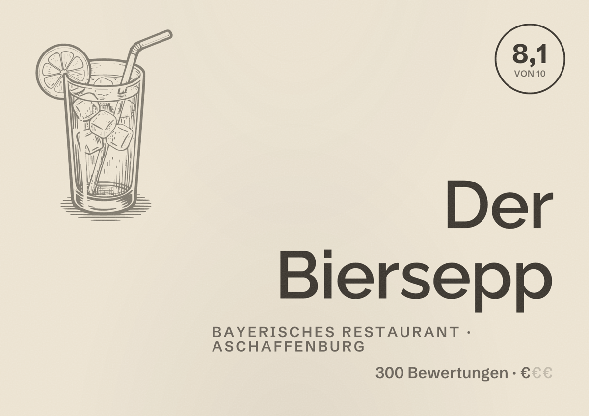 Illustriertes Poster von Der Biersepp, Bayerisches Restaurant in Aschaffenburg: Bewertung 8,1 von 10 aus 300 Bewertungen, Preisniveau €