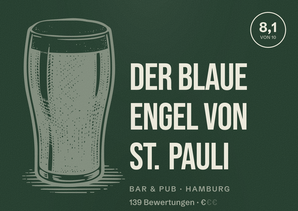 Illustriertes Poster von Der Blaue Engel von St. Pauli, Bar & Pub in Hamburg: Bewertung 8,1 von 10 aus 139 Bewertungen, Preisniveau €