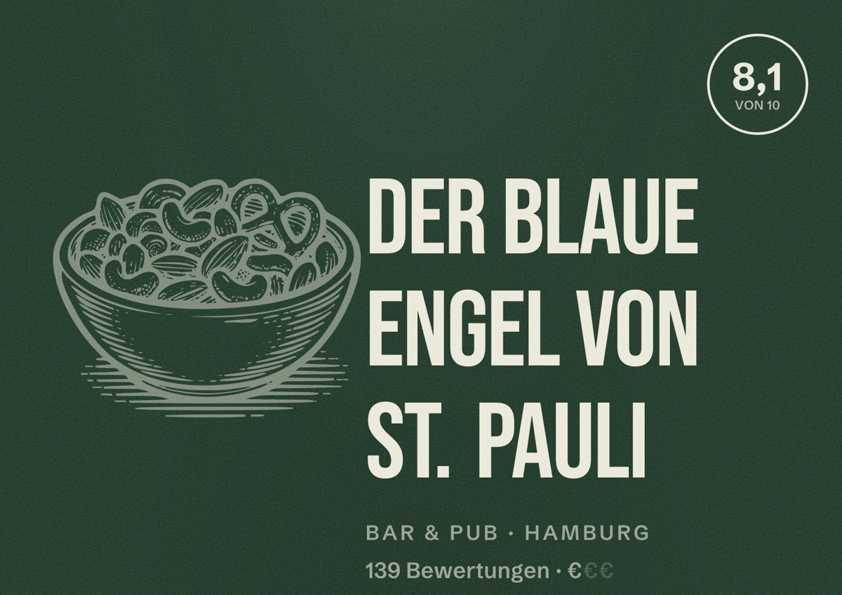 Illustriertes Poster von Der Blaue Engel von St. Pauli, Bar & Pub in Hamburg: Bewertung 8,1 von 10 aus 139 Bewertungen, Preisniveau €