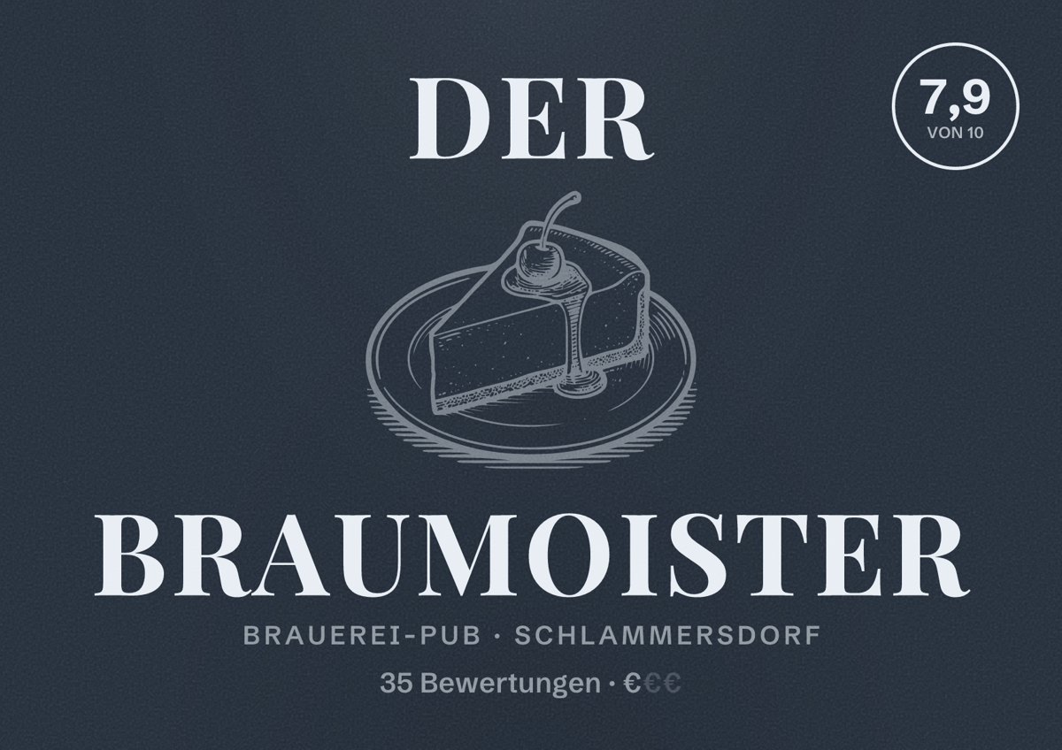 Illustriertes Poster von Der Braumoister, Brauerei-Pub in Schlammersdorf: Bewertung 7,9 von 10 aus 35 Bewertungen, Preisniveau €