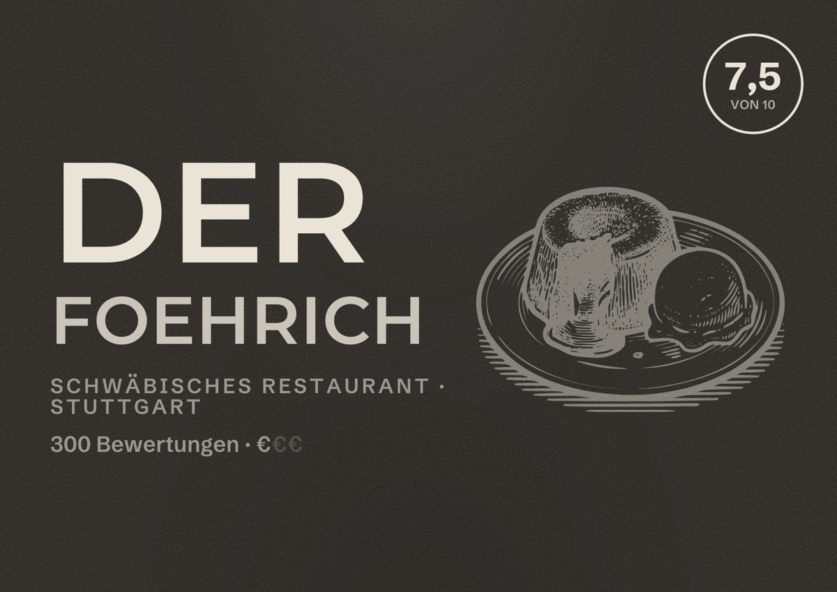 Illustriertes Poster von Der Foehrich, Schwäbisches Restaurant in Stuttgart: Bewertung 7,5 von 10 aus 300 Bewertungen, Preisniveau €