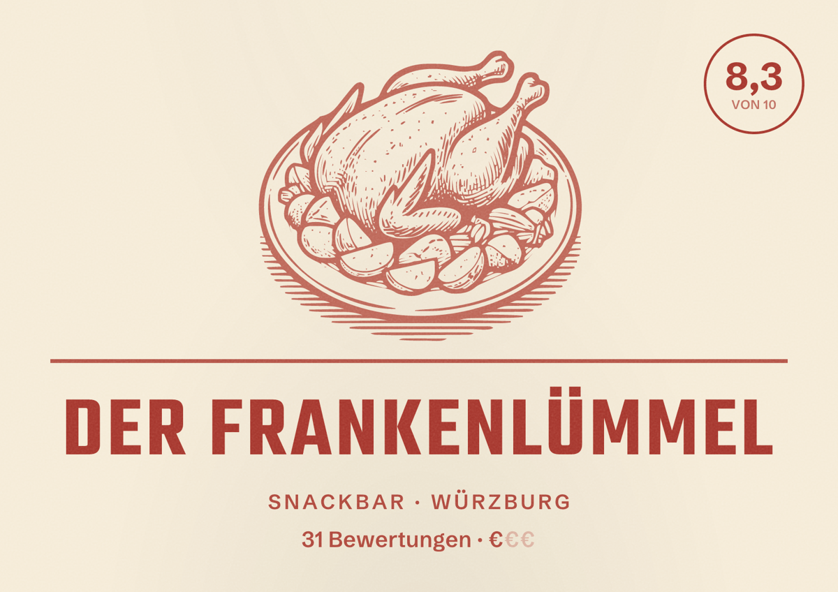 Illustriertes Poster von Der Frankenlümmel, Snackbar in Würzburg: Bewertung 8,3 von 10 aus 31 Bewertungen, Preisniveau €