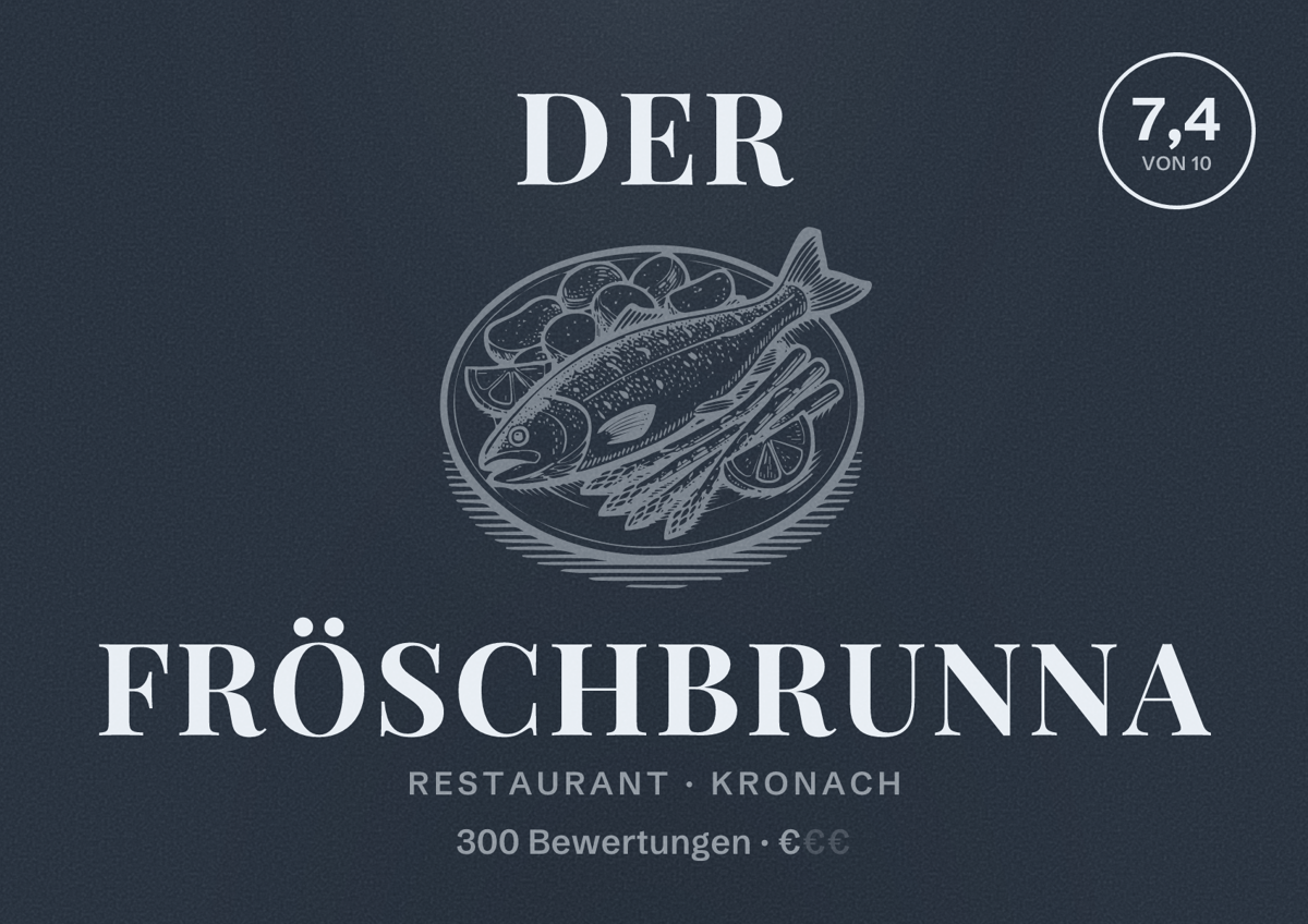 Illustriertes Poster von Der Fröschbrunna, Restaurant in Kronach: Bewertung 7,4 von 10 aus 300 Bewertungen, Preisniveau €