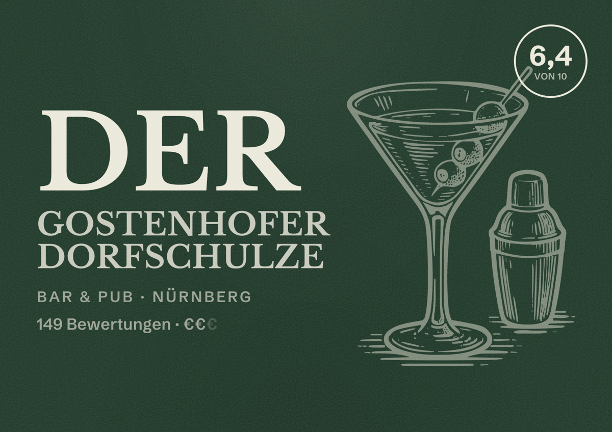Illustriertes Poster von Der Gostenhofer Dorfschulze, Bar & Pub in Nürnberg: Bewertung 6,4 von 10 aus 149 Bewertungen, Preisniveau €€