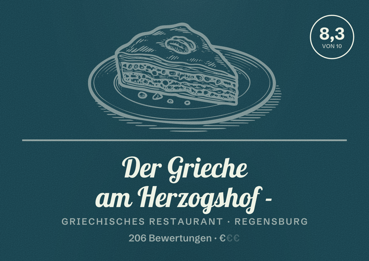 Illustriertes Poster von Der Grieche am Herzogshof -, Griechisches Restaurant in Regensburg: Bewertung 8,3 von 10 aus 206 Bewertungen, Preisniveau €