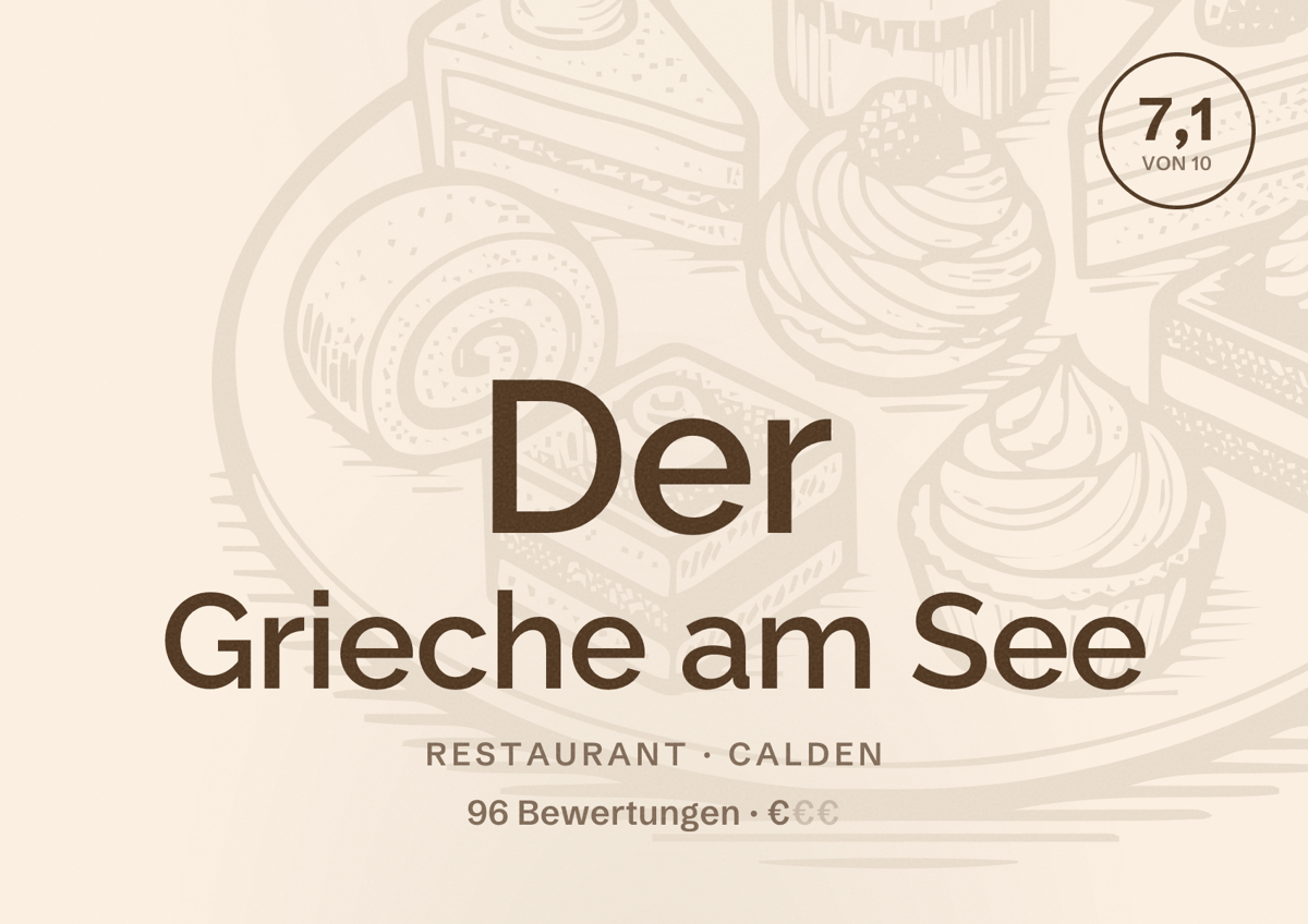 Illustriertes Poster von Der Grieche am See, Restaurant in Calden: Bewertung 7,1 von 10 aus 96 Bewertungen, Preisniveau €