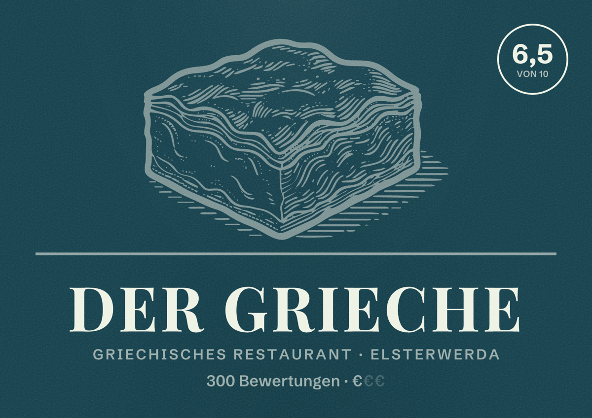 Illustriertes Poster von Der Grieche, Griechisches Restaurant in Elsterwerda: Bewertung 6,5 von 10 aus 300 Bewertungen, Preisniveau €