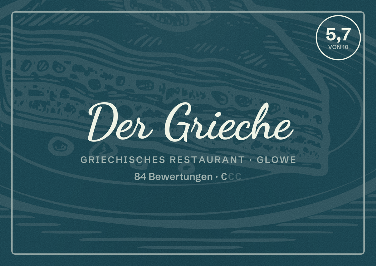Illustriertes Poster von Der Grieche, Griechisches Restaurant in Glowe: Bewertung 5,7 von 10 aus 84 Bewertungen, Preisniveau €