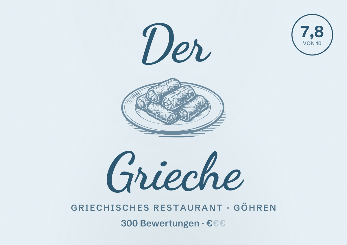 Illustriertes Poster von Der Grieche, Griechisches Restaurant in Göhren: Bewertung 7,8 von 10 aus 300 Bewertungen, Preisniveau €