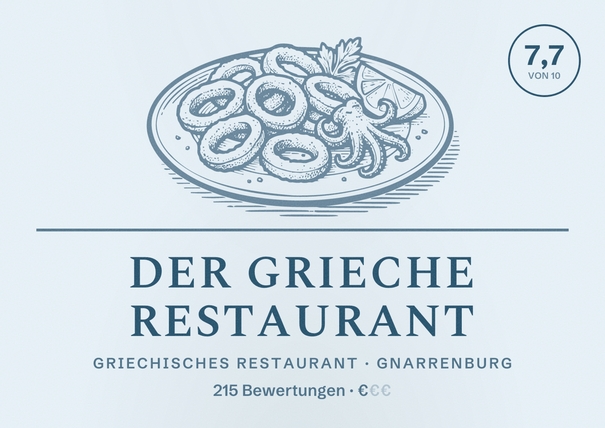 Illustriertes Poster von Der Grieche Restaurant, Griechisches Restaurant in Gnarrenburg: Bewertung 7,7 von 10 aus 215 Bewertungen, Preisniveau €