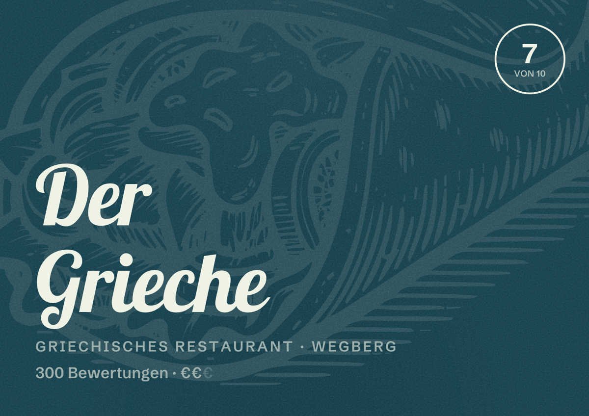 Illustriertes Poster von Der Grieche, Griechisches Restaurant in Wegberg: Bewertung 7 von 10 aus 300 Bewertungen, Preisniveau €€