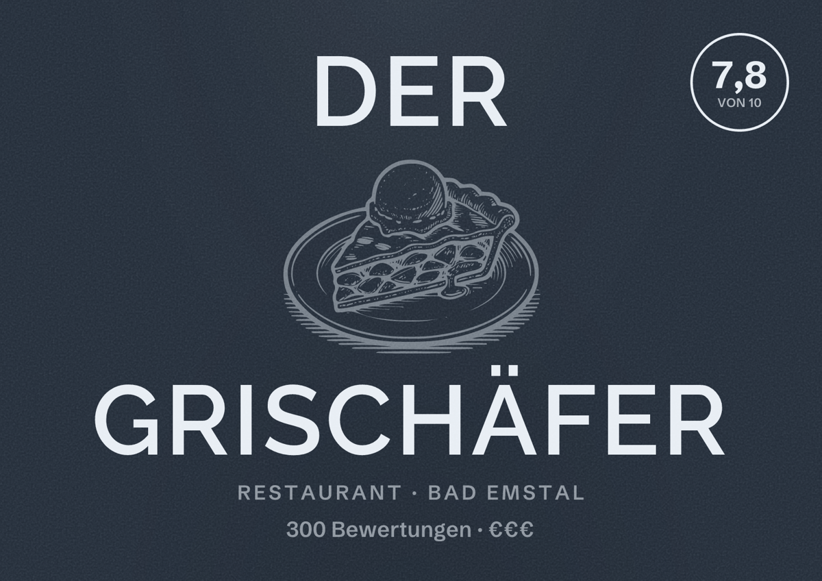 Illustriertes Poster von Der Grischäfer, Restaurant in Bad Emstal: Bewertung 7,8 von 10 aus 300 Bewertungen, Preisniveau €€€