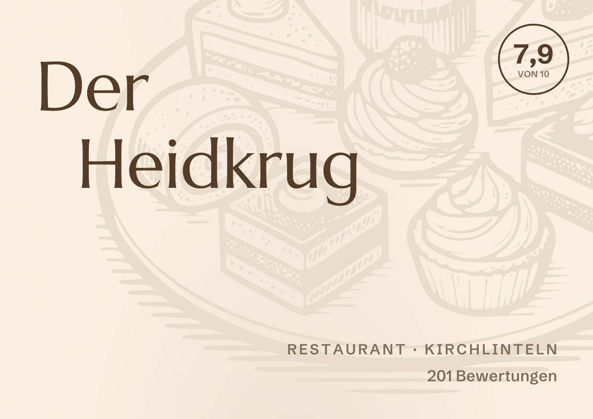 Illustriertes Poster von Der Heidkrug, Restaurant in Kirchlinteln: Bewertung 7,9 von 10 aus 201 Bewertungen