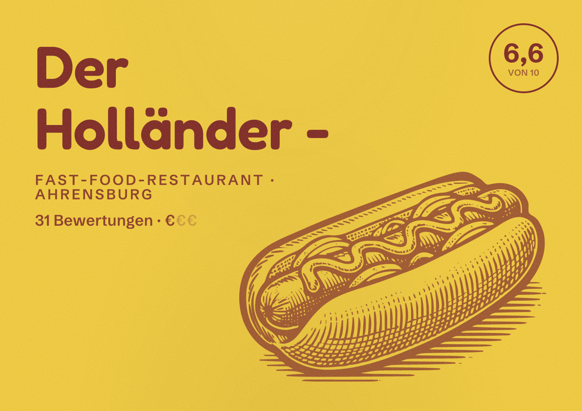 Illustriertes Poster von Der Holländer -, Fast-Food-Restaurant in Ahrensburg: Bewertung 6,6 von 10 aus 31 Bewertungen, Preisniveau €