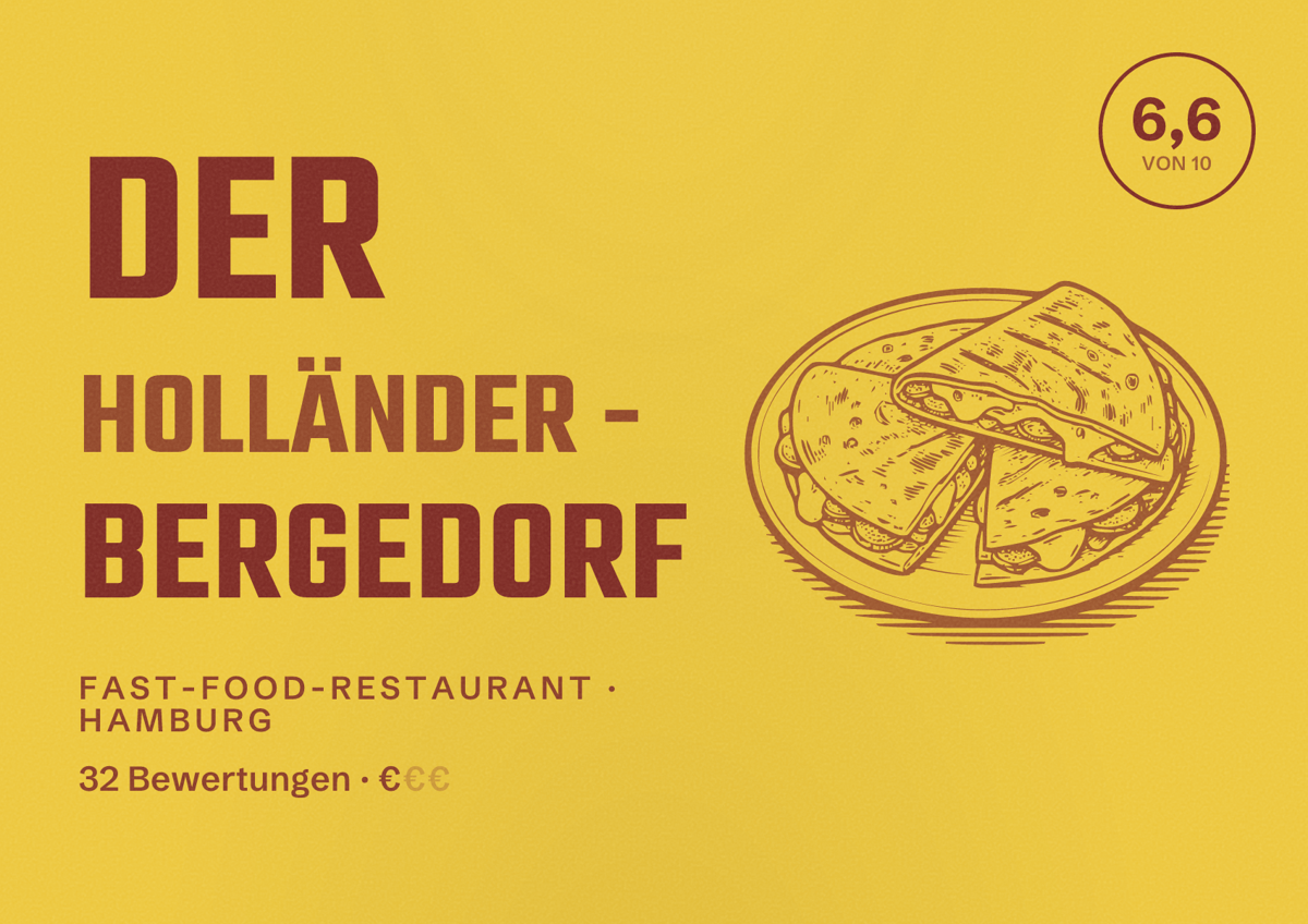 Illustriertes Poster von Der Holländer - Bergedorf, Fast-Food-Restaurant in Hamburg: Bewertung 6,6 von 10 aus 32 Bewertungen, Preisniveau €
