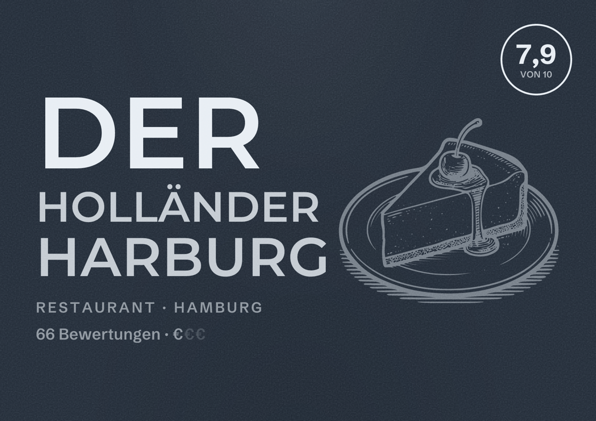 Illustriertes Poster von Der Holländer Harburg, Restaurant in Hamburg: Bewertung 7,9 von 10 aus 66 Bewertungen, Preisniveau €