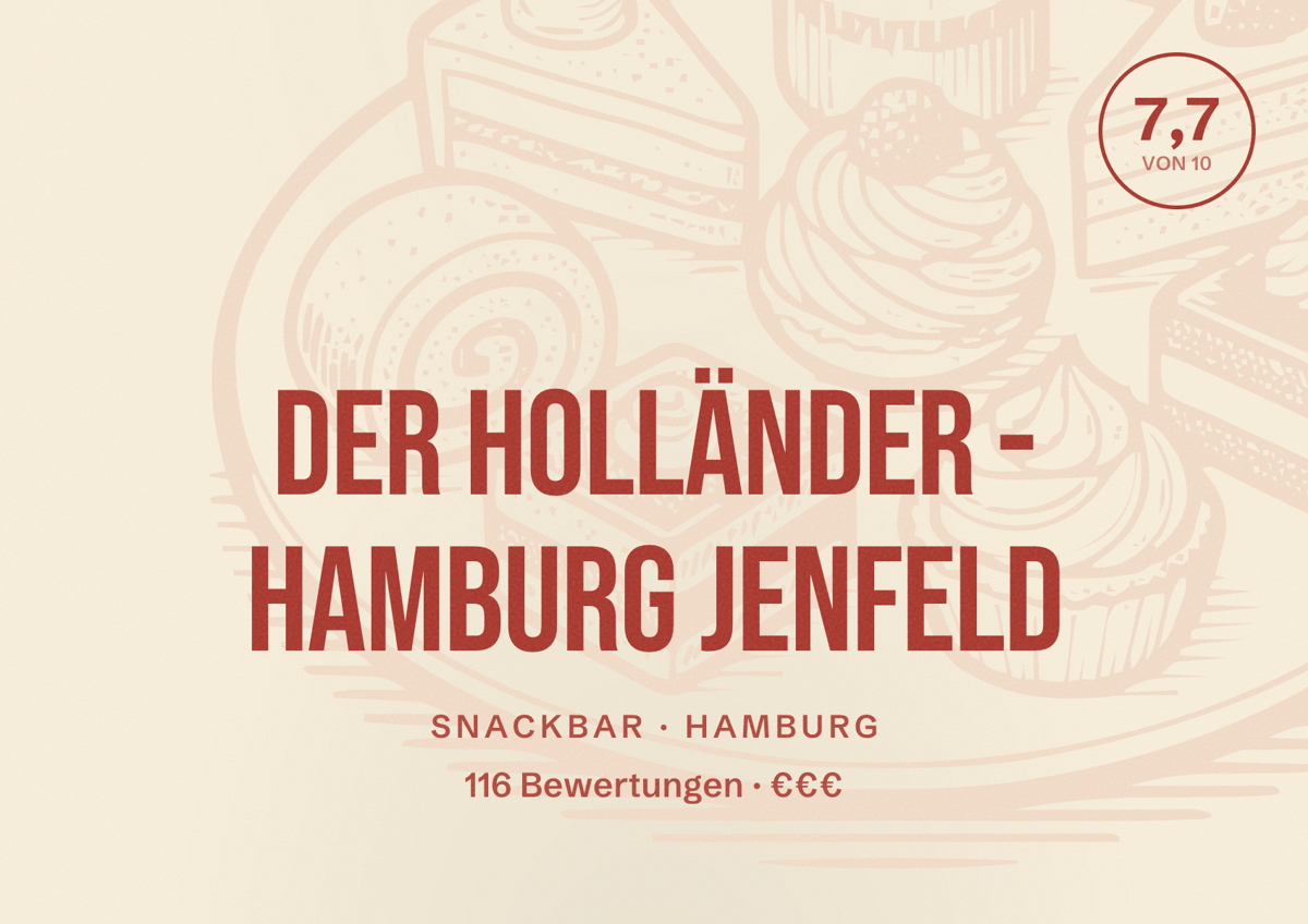 Illustriertes Poster von Der Holländer - Hamburg Jenfeld, Snackbar in Hamburg: Bewertung 7,7 von 10 aus 116 Bewertungen, Preisniveau €€€