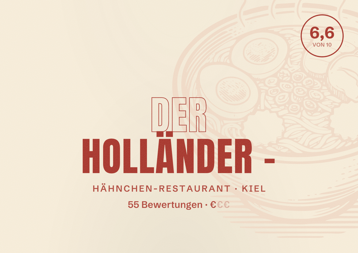Illustriertes Poster von Der Holländer -, Hähnchen-Restaurant in Kiel: Bewertung 6,6 von 10 aus 55 Bewertungen, Preisniveau €