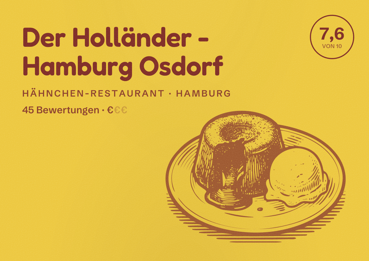 Illustriertes Poster von Der Holländer - Hamburg Osdorf, Hähnchen-Restaurant in Hamburg: Bewertung 7,6 von 10 aus 45 Bewertungen, Preisniveau €