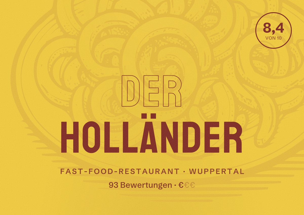 Illustriertes Poster von Der Holländer, Fast-Food-Restaurant in Wuppertal: Bewertung 8,4 von 10 aus 93 Bewertungen, Preisniveau €