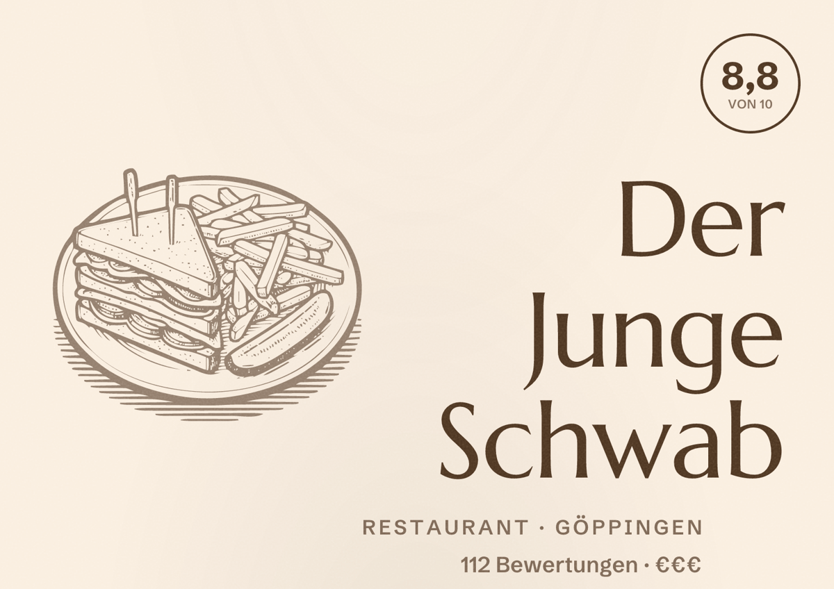 Illustriertes Poster von Der Junge Schwab, Restaurant in Göppingen: Bewertung 8,8 von 10 aus 112 Bewertungen, Preisniveau €€€